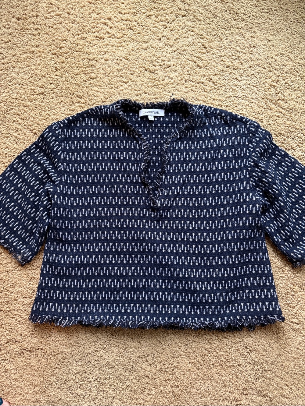 Elizabeth and James Navy and White Textured Cropped Top